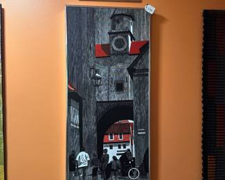 A299 - $150. Cityscape Wall Piece. Measures 16.25" x 34". 