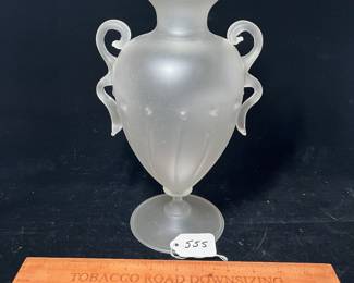 A555 - $75. Jeff Mack Art Glass. Measures 6" x 10.25" tall. 