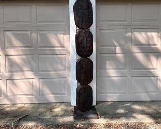 A653 - $500. William Moore. Ceramic Totem. Measures Please be prepared to move this yourself. Measures 15.75"w x 15.75"d x 76.5" tall