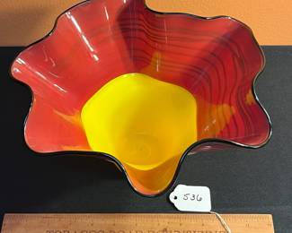 A536 - $85. Art Glass Handkerchief Bowl Signed PM 2008. Measures 10.5" x 6.5" tall. 