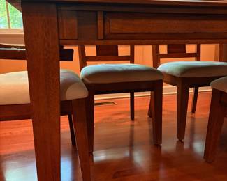 F11 - $350. Dining Room Table with 8 Chairs. Very good condition. Measures 60" x 42" x 31.5". Has 1 - 18" leaf. 