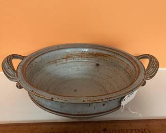 A482 - $40. Bowl with Handles - Signed Nataley / Natalie. Measures 11" x 9" x 3" tall. 