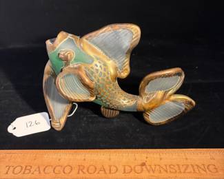 A126 - $150. Shades of Light Gallery. Studio Art Glass Fish Sculpture w/ OVERLAY By AMA. Measures 7.25" by 5" tall. 
