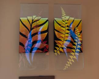 A672 - $250. Fused Dichroic Glass Panels are from the Botanica Series by glass artist Syed Ahmad. Each Measures 10" x 2" x 23.5".