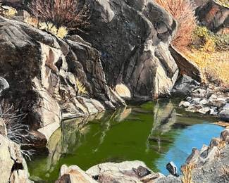 A295 - $850. Joan Meade: "The Pool" Textured Acrylic. Measures 19" x 23". 