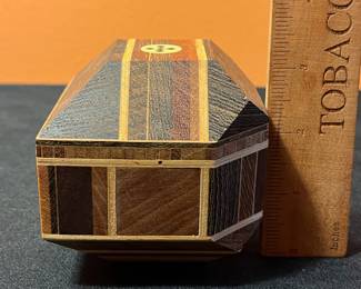 A472 - $35. Solid Wood Block - Geometric Paperweight. Measures 3.25" x 3.25" x 4" tall. 