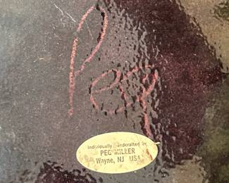 A183 - $40. Peg Miller's Enamels : Enamel on Copper. Blue & Red Plate. Measures 9.75" diameter. 