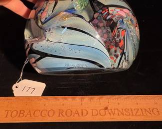 A177 - $175. Rollin Karg : Art Glass Paperweight 1995. Measures 6" x 5" tall. 