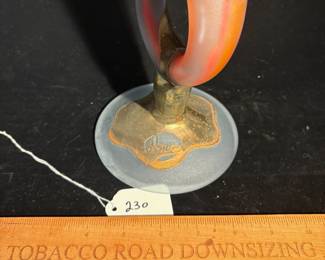 A230 - $250. AMA Romanian Art Glass Vase. Orange / White. Measures 5"x 15.5" tall. 