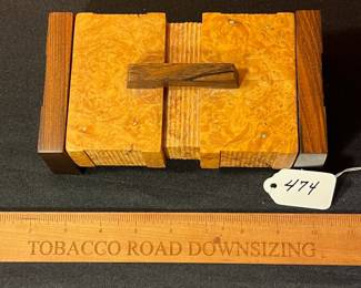 A474 - $75. Wood Box. Measures 7.5" x 4" x 3.25" tall. 