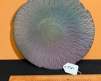 A521 - $75. Jim Kemp. Textured Wall Plate. Signed on the back. Measures 10" diameter. 