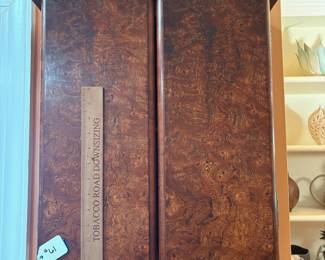 A61 - $175. R. J. Arnold: Burled Wood Curio Cabinet. Measures 19" x 7.75" x 19.5" tall. 