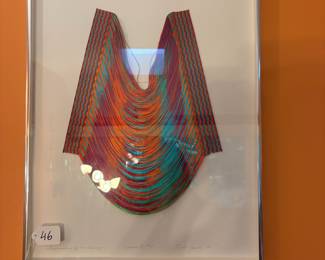 A46 - $175. Ruth Gowell  "Fibreworks Studio". Draped Woven Fiber Framed Wall Hanging Signed. Measures 16.25" x 20.25". 