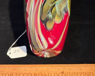 A34 - $450. Satava Glass Art Studio: Iris Vase. Measures 4.5" x 11.5" tall. 