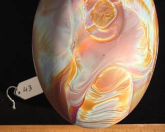 A43 - $450. Frederick Warren & Jeff Van Hassel. Satin Finish Marbelized Art Glass Bowl. Measures 9.5" x 6.75" tall. 