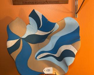 A483 - $25. Leather Looking Bowl - Arleen R Cohen. Was hanging outside - HAS CRACK