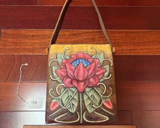 A158. $65. Roxanna Ahlborn : Fiber Graphics Purse. Measures 8" x 9" tall, 16.6" with handle.