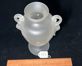 A555 - $75. Jeff Mack Art Glass. Measures 6" x 10.25" tall. 