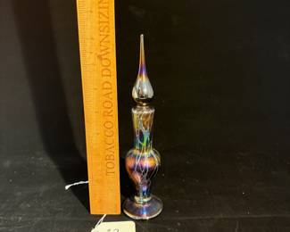 A2 - $125. Abelman Art Glass : Violet Cobweb Perfume Bottle. Measures 2" x 8.5" tall. 