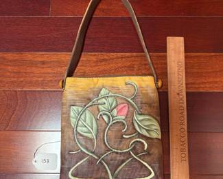 A158. $65. Roxanna Ahlborn : Fiber Graphics Purse. Measures 8" x 9" tall, 16.6" with handle.