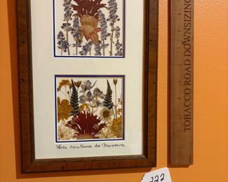 A222 - $30. Pressed Flowers: "De Mon Jardin". Measures 8" x 16.5". 