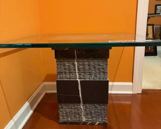 F2 - $350. Marble & Glass Side Table. Measures 28” x 28” x 21“ tall.