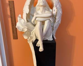 A18 - $4000. White Angel on Pedestal #11/350 "Gaylord". Pedestal measures 7" x 7" x 35" tall. Angel measures 11.5" x 9.5" x 20" tall. 