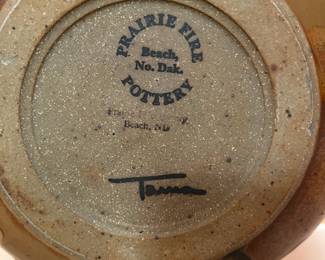 A485 - $25. Brown Green Blue Bowl - Prairie Fire Pottery - Tamra. Measures 9" x 3" tall. 