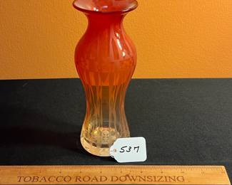 A537 - $75. Art Glass Vase. Signed Menetti Studio. Measures 3" x 8" tall. 