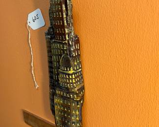 A605 - $45. Wooden Carved Building Sculpture. Measures 3.5" w x 10.5" tall