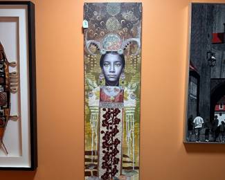 A306 - $125. Heather Genri : "Hemophradite" Collage. Measures 14.25" x 48". 