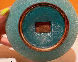 A226 - $225. Keith and Deanna Clayton. Copper and Crystalized Glass Vase. Measures 6" x 5" tall