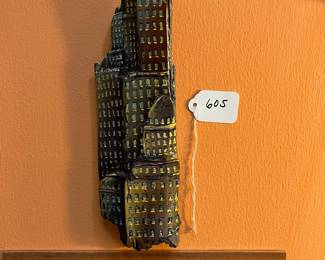 A605 - $45. Wooden Carved Building Sculpture. Measures 3.5" w x 10.5" tall