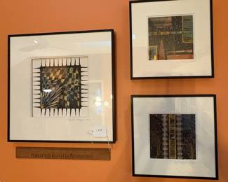 A199 - $125. Hetty Metzger: Paper Expressions: 3 Pcs Framed. The larger one measures 13.5" x 13.5". 2 smaller ones measure 9.25" x 9.25" each. 