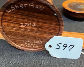 A597 - $45. L. Sherman Lidded Wooden Box. Measures 3.25" x 4" tall
