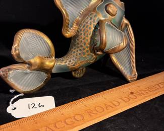 A126 - $150. Shades of Light Gallery. Studio Art Glass Fish Sculpture w/ OVERLAY By AMA. Measures 7.25" by 5" tall. 