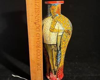 A317 - $350. Dudley Vaccianna : Glass Vase w/ African Images. Measures 4" x 9.5" tall. 