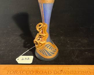 A232 - $100. AMA Romanian Art Glass Vase. Blue & Gold. Measures 2.75" x 6.5" tall.