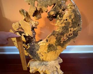 R283 - $850. Warren Vienneau: Turned Burl Wood Sculpture. Measures 22.25" x 11.5" x 23.5" tall. 
