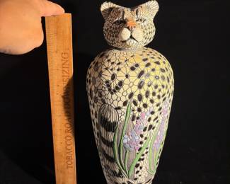 A462 - $350. Jef Raasch: Cheetah Vase. Measures 5.25" x 13" tall. 
