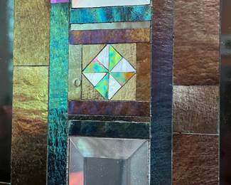 A81 - $225. "Thomas Meyers Studios: Iridescent Dichroic Laminated Art Glass Mosaic Mirror Wall Panel "