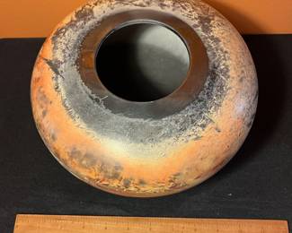 A500 - $85. Orange Black and White Vase Planter - Last name Kim. Measures 9" x 6.5" tall. 