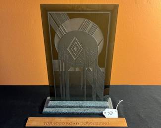 A40 - $75. Pellar Designs: Etched Glass Anazazi Design. Measures 9.4" x 3" x 14" tall. 
