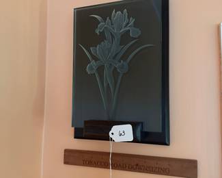 A63 - $40. Krauski Art Glass: Etched Orchid. Measures 9" x 12.5". 