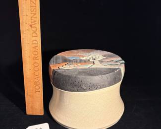 A50 - $150. Bill Herb: Dimensional Design: Raku Trinket Box With Tree. Measures 6.75" x 4.5" tall. 