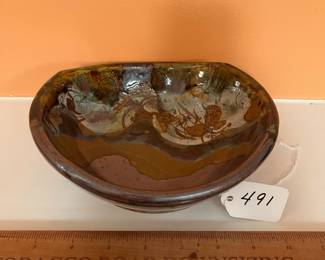 A491 - $15. Shades of Brown Bowl - Signed Payten ? Measures 7.75" x 2.5" tall. 