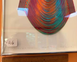 A46 - $175. Ruth Gowell  "Fibreworks Studio". Draped Woven Fiber Framed Wall Hanging Signed. Measures 16.25" x 20.25". 