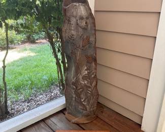 A667 - $325. Double Sided Sculpture. Signed PJ 2005. Measures 30" tall. Has been used on screened in porch. 