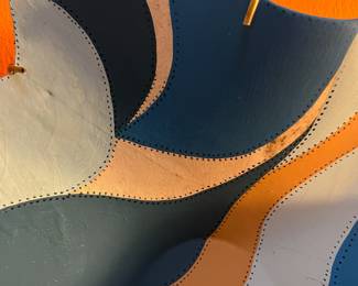 A483 - $25. Leather Looking Bowl - Arleen R Cohen. Was hanging outside - HAS CRACK