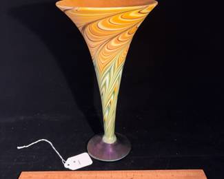 A1 - $150 Steven Lundberg. Art Glass Trumpet Vase. Measures 5.75” x 10.75” tall.
